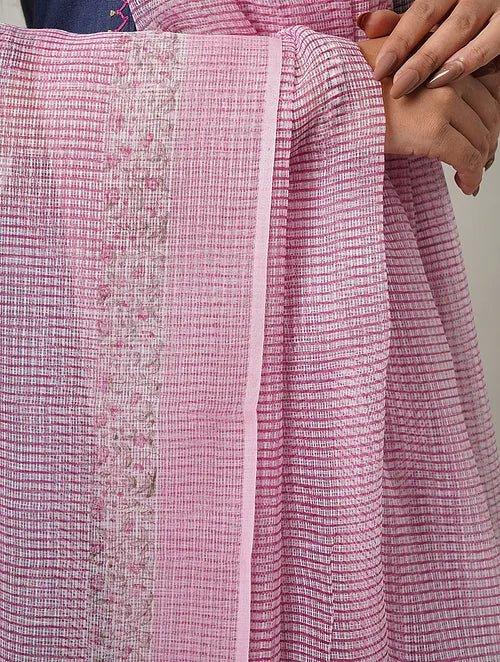 Pink Block Printed Kota Dupatta