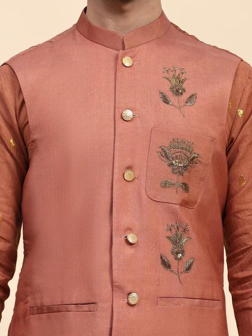 Rust Brown Cotton Men Kurta Set