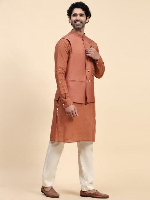 Rust Brown Cotton Men Kurta Set