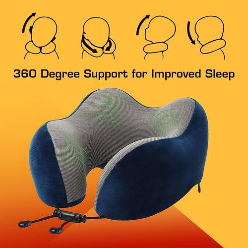 Travel Neck Pillow Combo With Soft Eye Mask, Carry Bag, and Ear Plugs