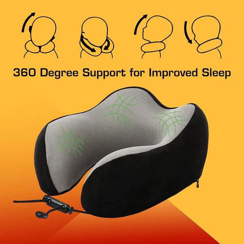 Travel Neck Pillow Combo With Soft Eye Mask, Carry Bag, and Ear Plugs