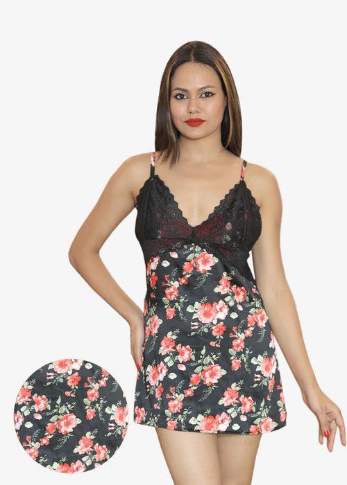 Pretty Florals Babydoll In Black