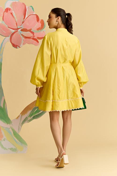 Yellow Chanderi Short Dress