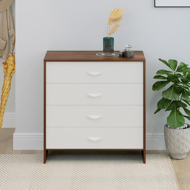 Colove Chest of Drawers, Storage Cabinet with 4 Drawers (Brown Maple & Frosty)