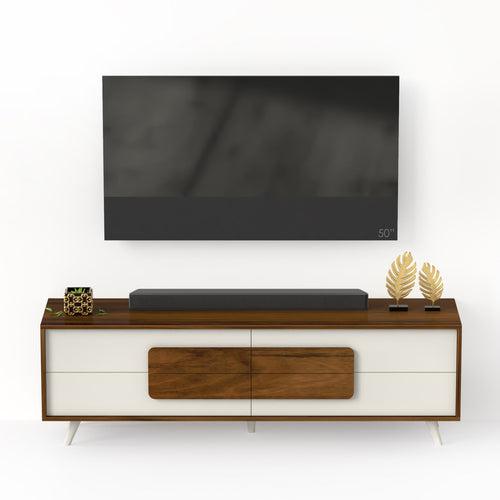 Mayrone TV Unit & Cabinet with Storage Drawers, Ideal for Up to 60" (Brown Maple & Frosty)