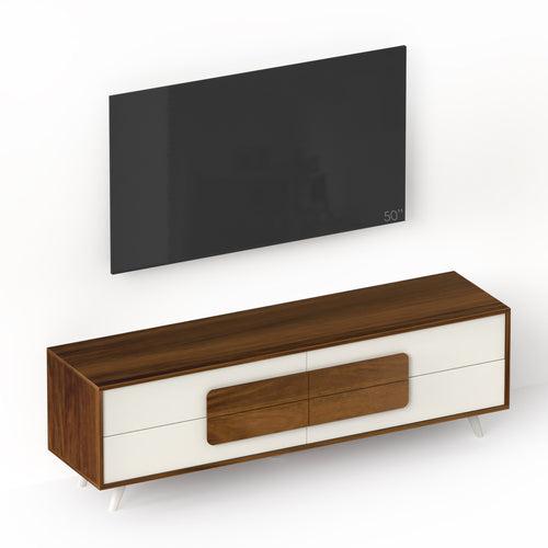 Mayrone TV Unit & Cabinet with Storage Drawers, Ideal for Up to 60" (Brown Maple & Frosty)