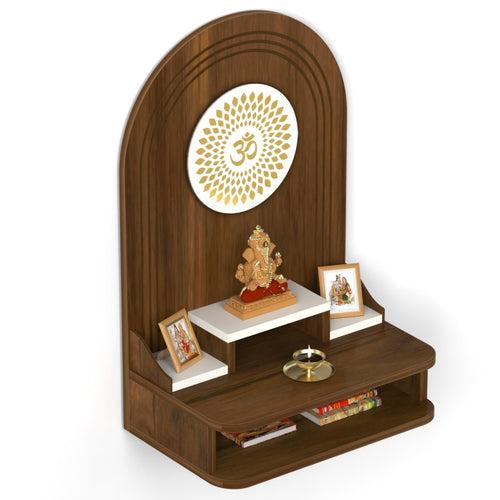 Siddhi Wall Mounted Pooja Stand Mandir Temple for Home and Office Standard (Brown Maple & White)