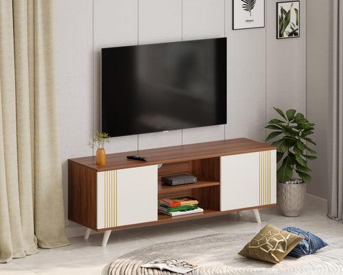 Harmond TV Unit for Living Room with Open & Close Storage Shelves (Walnut & Frosty)