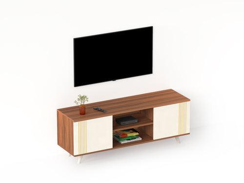 Harmond TV Unit for Living Room with Open & Close Storage Shelves (Walnut & Frosty)