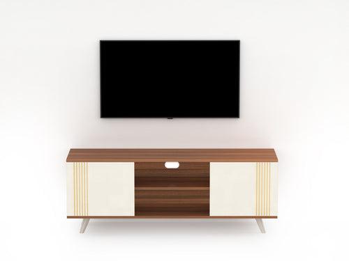 Harmond TV Unit for Living Room with Open & Close Storage Shelves (Walnut & Frosty)