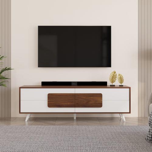 Mayrone TV Unit & Cabinet with Storage Drawers, Ideal for Up to 60" (Brown Maple & Frosty)