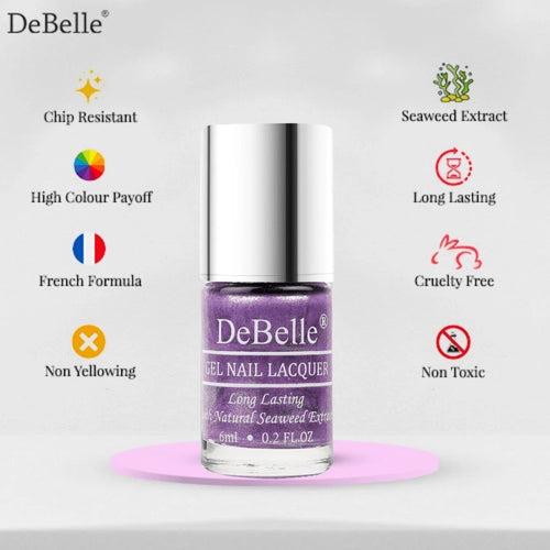 DeBelle Gel Nail Lacquer Hello Hannaah (Light Purple with Gold Micro Shimmer Nail Polish), 6 ml