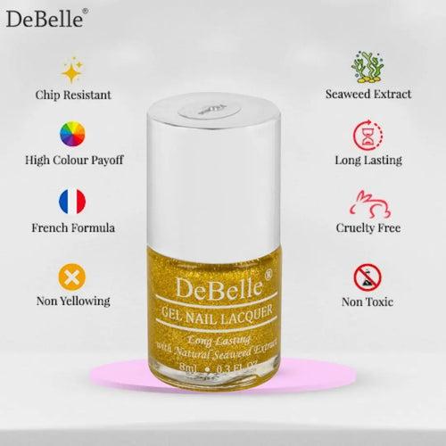 DeBelle Gel Nail Lacquer Pegasus - (Lime Yellow with Gold Glitter Nail Polish), 8ml