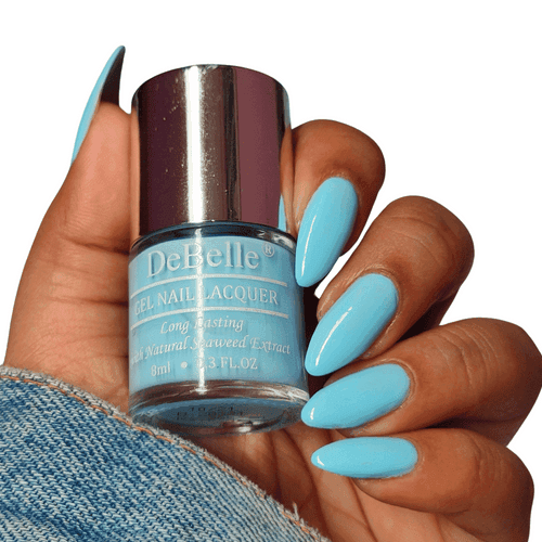 DeBelle Gel Nail Lacquer Snow Bleu (Powder Blue Nail Polish), 8ml