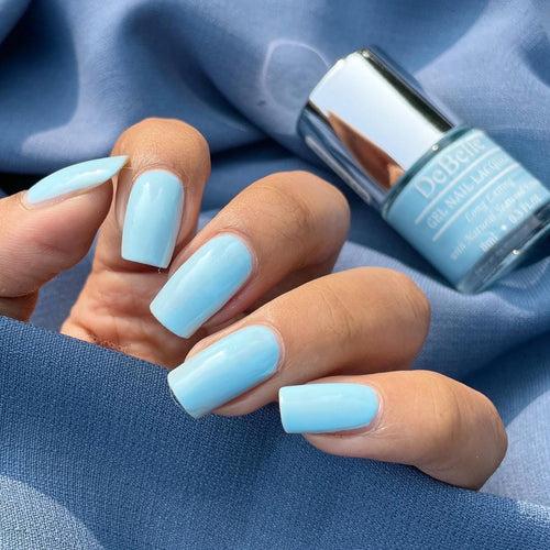 DeBelle Gel Nail Lacquer Snow Bleu (Powder Blue Nail Polish), 8ml