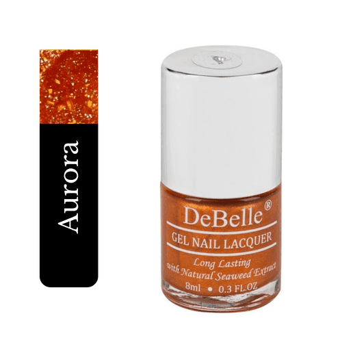 DeBelle Gel Nail Lacquer Aurora - (Amber with Copper Orange Glitter Nail Polish) 8ml