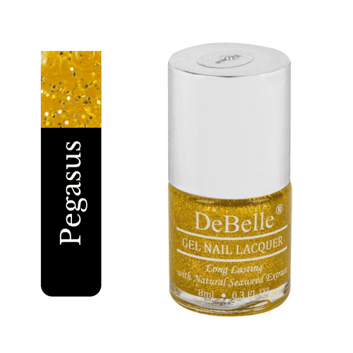 DeBelle Gel Nail Lacquer Pegasus - (Lime Yellow with Gold Glitter Nail Polish), 8ml