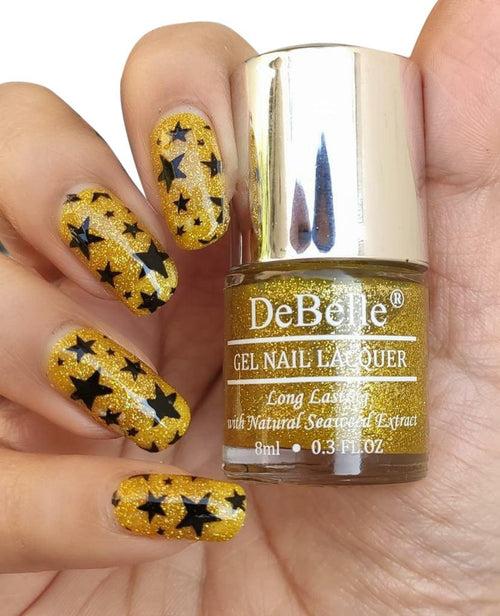 DeBelle Gel Nail Lacquer Pegasus - (Lime Yellow with Gold Glitter Nail Polish), 8ml