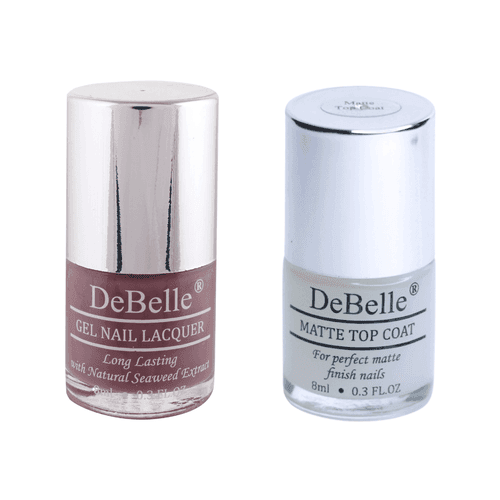 DeBelle Gel Nail Lacquer Majestique Mauve & Matte Top Coat Combo