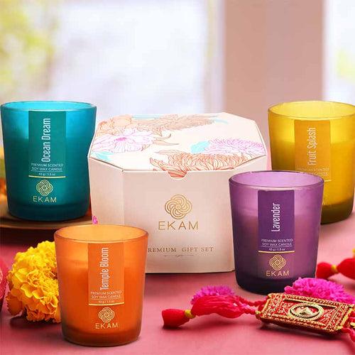 Pack of 4 Frosted Shot Glass Candles- Lavender+ Fruit Splash + Ocean Dream+ Temple Bloom