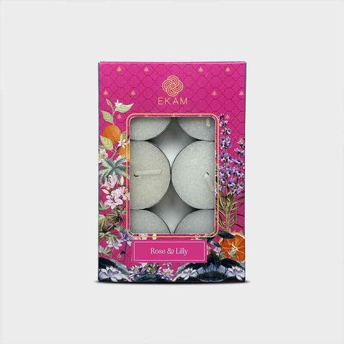 Pack of 6 Tea Light Candles | Rose & Lilly Scent