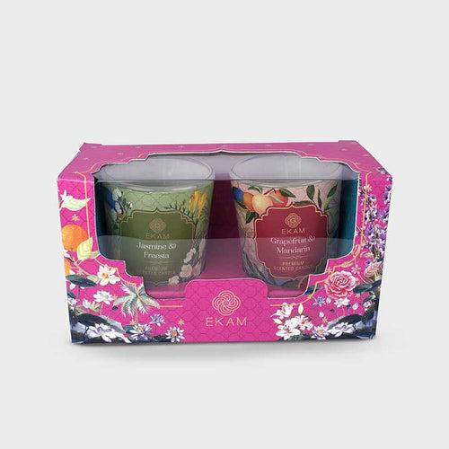 Pack of 2 Shot Glass Candles | Jasmine & Freesia | Grapefruit & Mandarin