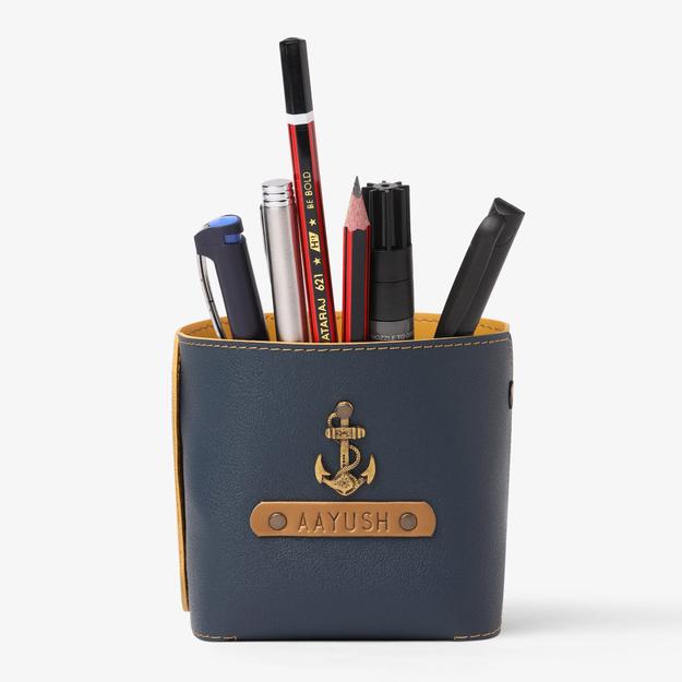 Personalised Pen Stand Holder - Blue