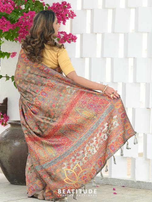 Brown Woven Kashmiri Design Saree