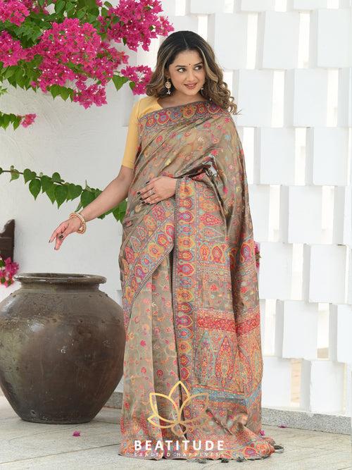 Brown Woven Kashmiri Design Saree