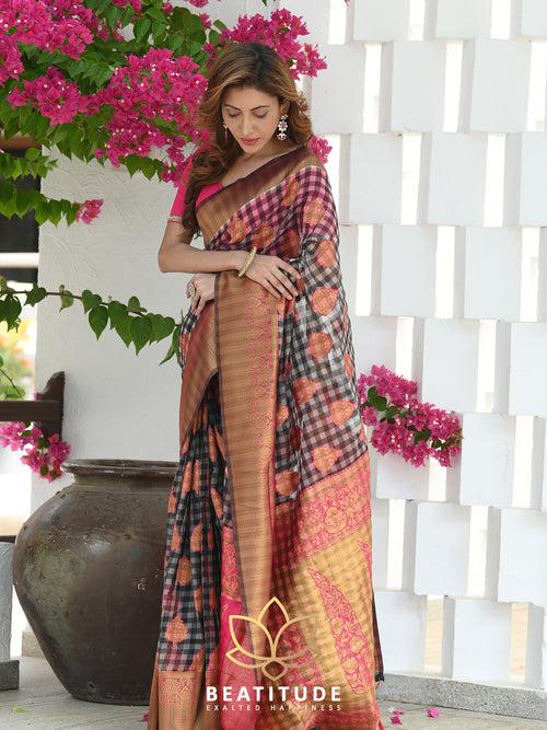 Multicolor Checks Banarasi Saree