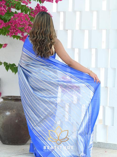 Blue Leheriya Banarasi Saree