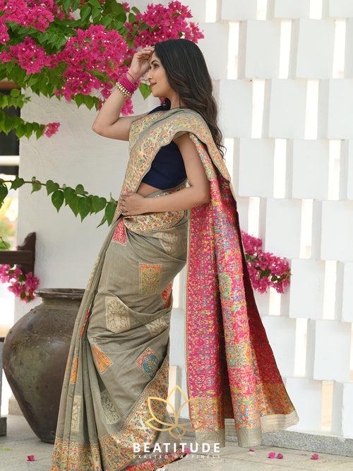 Multicolor Woven Kashmiri Design Saree