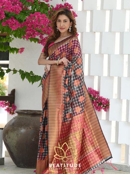 Multicolor Checks Banarasi Saree