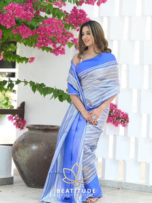 Blue Leheriya Banarasi Saree