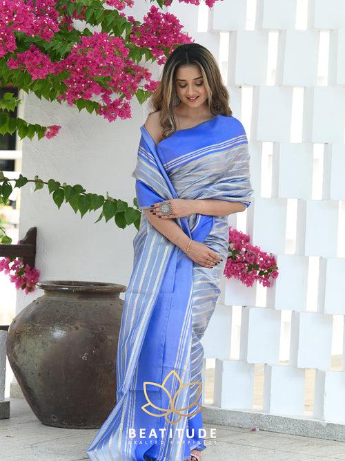 Blue Leheriya Banarasi Saree