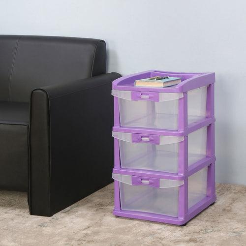 Nilkamal Chester 23 Plastic Free Standing Chest of Drawers (Violet & Transparent)