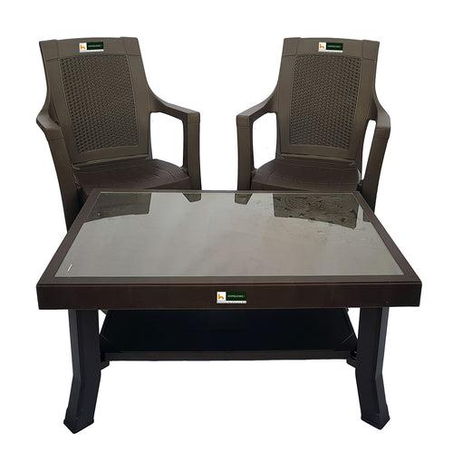 Nilkamal Rogue Coffee Table Set with 2 Mystique Chairs (Weather Brown)