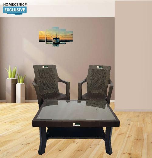 Nilkamal Rogue Coffee Table Set with 2 Mystique Chairs (Weather Brown)