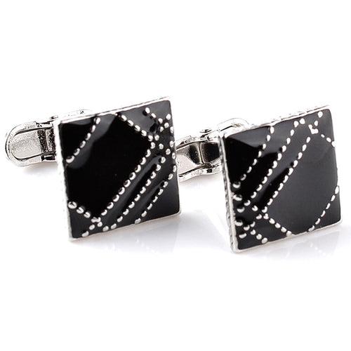 Black Enamel Lines Pattern Cufflinks