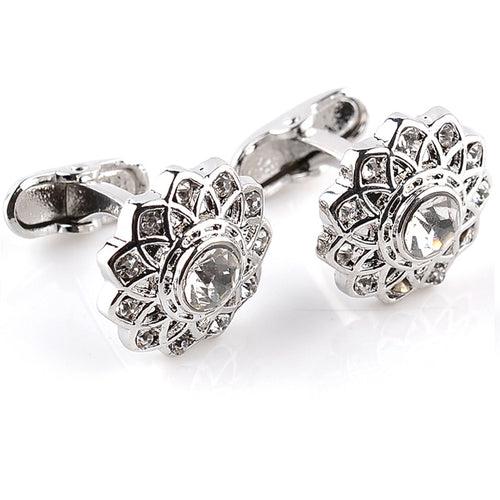 Flower Shape Crystal Cufflinks