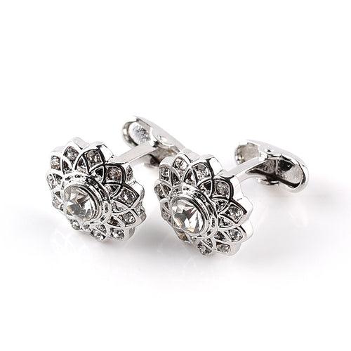 Flower Shape Crystal Cufflinks