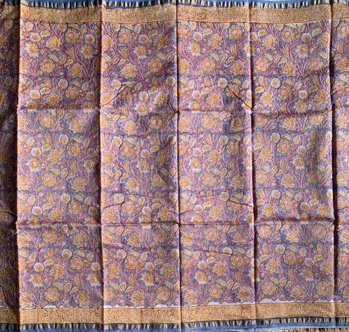 Tahiti Twilight - Sanganeri block printed Chanderi saree