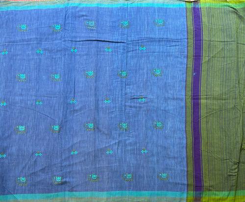 Emerald elephant pure linen embroidery saree