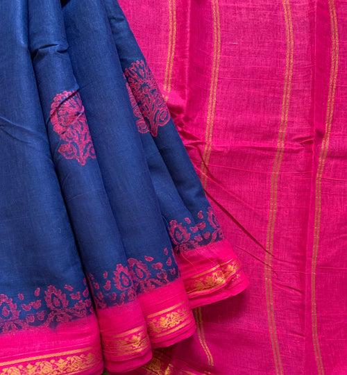 Kundavai- cotton Sungudi with hand block prints and kattam blouse