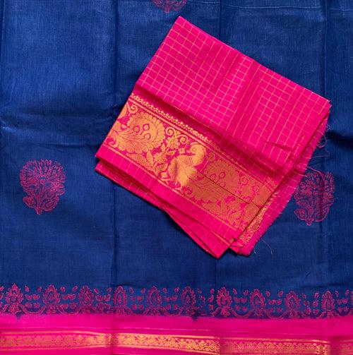 Kundavai- cotton Sungudi with hand block prints and kattam blouse