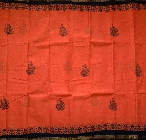 Ilayapirrati - cotton Sungudi with hand block prints and kattam blouse