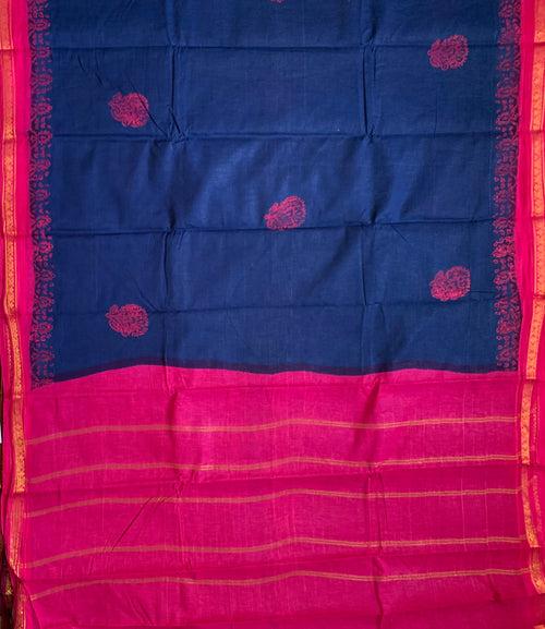 Kundavai- cotton Sungudi with hand block prints and kattam blouse