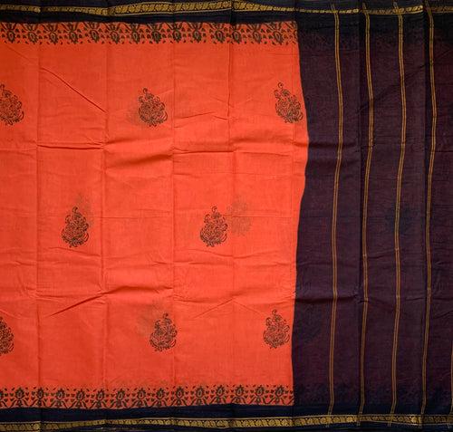 Ilayapirrati - cotton Sungudi with hand block prints and kattam blouse