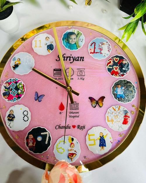 Personalized Baby Resin Photo Wall Clock with Details at Zestpics