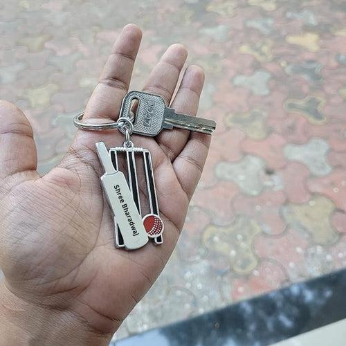 Personalized Cricket Bat Keychain | Cricket Fan Gift | Cricket Bat, Ball, Wickets